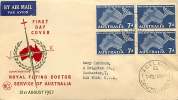 1957  Royal Flying Doctors  Wesley FDC With Date SG 297 Block Of 4 - FDC