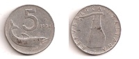 5 Lire – Italie – 1954 – Dauphin – Aluminium – Etat TB – KM 92 - 5 Liras