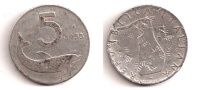 5 Lire – Italie – 1955 – Dauphin – Aluminium – Etat TB – KM 92 - 5 Liras