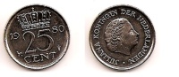 25 Cents – Pays-Bas – 1980 – Juliana – Nickel – Etat SUP – KM 183 - 1948-1980 : Juliana