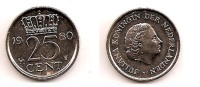 25 Cents – Pays-Bas – 1980 – Juliana – Nickel – Etat SUP – KM 183 - 1948-1980 : Juliana