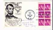 FDC Abraham Lincoln - Scott # 1036a - Fleetwood Block Of 6 - 1951-1960