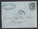 FRANCE 1871 N° 46 (défaut) Obl. S/Lettre Entiére GC 369 & Petit C à D Beaucaire - 1870 Emissione Di Bordeaux