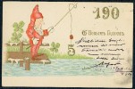 New Year Card - With Dwarf That Fishing Last Number Of New Year. Russian Old Postcard 1904. - New Year