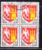 N°1353A 12C ROUGE JAUNE ET NOIR BLASON D´AGEN  BLOC DE 4 OBL - Usados