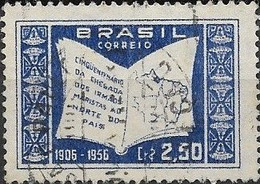 BRAZIL 1956 50th Anniv Of Arrival Of Marist Brothers In N. Brazil -2cr.50 - Open Book With Inscription And Map FU - Gebraucht