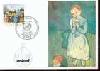 CARTE PHILATELIQUE UNICEF ET EXPOSITION THEME PEINTURE LA FEMME ET L ENFANT - UNICEF