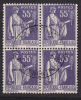 FRANCE N°363 55C VIOLET BLOC DE 4 OBL - Usati