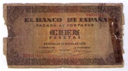 BILLETE DE 100 PESETAS DE 1938 - DETERIORADO - 100 Pesetas