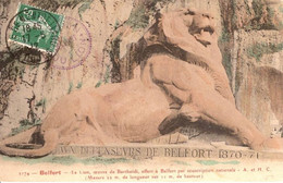 CPA TERRITOIRE DE BELFORT (90) -   BELFORT - LE LION DE BARTHOLDI -   COLORISEE - CACHET RECETTE R A4 1912 - Belfort – Siège De Belfort