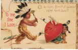 Clapsaddle Artist Signed Indian Children Valentine Romance, 1900s/10s Vintage Postcard - Clapsaddle