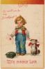 Clapsaddle Signed Valentines Greetings, Boy Dog Romance 1900s Vintage Postcard - Clapsaddle