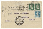 Carte Postale Paris 1924 Pasteur 10c X 2 + 25c Semeuse à Destination ( Sicile Italie ) - Covers & Documents