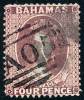 BAHAMAS 1863 QUEEN VICTORIA  4d ROSE FINE USED SC#13 CV$75.00 (DEB01R4) - 1859-1963 Colonie Britannique