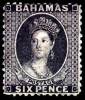 BAHAMAS 1863 QUEEN VICTORIA  6d VIOLET ( APPEARS MINT) SC# 14 CV$85.00 (DEB0133) - Bahama's (1973-...)