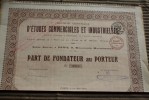 Société Centrale D'étude Commerciale Et Industriels –titre Scriptophilie :parts De Fondateurs Au Porteur Siège à P - Industry