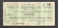 ITALIA MINIASSEGNO 100 LIRE 1976 CASSA DI RISPARMIO DI CUNEO  BANCONOTA CIRCOLATA - Altri & Non Classificati