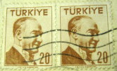 Turkey 1956 Kemel Ataturk 20k Pair - Used - Oblitérés
