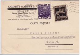 ROUMANIE - 1939 - CARTE POSTALE COMMERCIALE De BRASOV Pour HALLE (GERMANY) - Cartas & Documentos