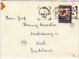NEDERLAND - 1953 - CROIX-ROUGE SEUL S LETTRE OBLITERATION MECA "VOOR HET KIND" (ENFANT) De AMSTERDAM => KIEL (GERMANY) - Cartas & Documentos