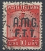 1947-48 TRIESTE A USATO DEMOCRATICA 10 LIRE ARANCIO - RR10097 - Afgestempeld