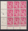 FRANCE N° 654 2.40 ROSE CARMINE TYPE IRIS BLOC 9 VARIETES DIVERSES DONT 4 TRONQUE BAGUE AU DOIGT POINT APRES LE T DE POS - Unused Stamps