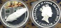 COOK ISLANDS $1 USA BATTLE OFHAMPTON ROAD SHIP COLOURED FRONT QEII BACK 2010 SILVER PROOF READ DESCRIPTION CAREFULLY !!! - Isole Cook