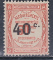 France Taxe N° 50 (.) Timbres Surchargés :  40 C. Sur 50 C.  Rouge Neuf Sans Gomme Sinon TB - 1859-1959.. Ungebraucht