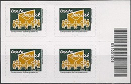 BRAZIL - BLOCK OF FOUR DEFINITIVES: SOCIAL LETTER (SELF-ADHESIVE, NEW PERFORATION "BR") 2011 - MNH - Nuevos