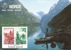 Carte Maximum Norvège, Exposition Philatélique Hamburg 1986, Pêche Au Saumon Dans Le Fjord, 11-13-4-1986 - Maximumkarten (MC)