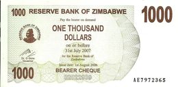 ZIMBABWE $1000 DOLLARS BROWN BEARER CHEQUE MOTIF FRONT LANDSCAPE BACK DATED 01-08-2006 UNC P.? READ DESCRIPTION - Simbabwe