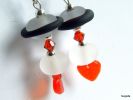 Boucles D'oreilles En Verre Artisanal Blanc Translucide, Noir, Cristal Swarovski Orange  Hauteur Totale: Environ 67mm. - Earrings