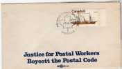 Canada: 1971 Enveloppe Avec Timbre Bateau "justice For Postal Workers !!!!! - Storia Postale