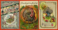 CPA Thanksgiving (LOT De 3) * Post Card USA Dinde Turkey Gaufrée Embossed - Thanksgiving