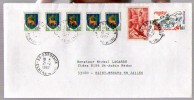 France Lettre CAD Bordeaux 21-04-1987 / TP  P.A. Poste Aérienne 17 Iris + 2236 Rugby + 1351B Armoiries Guéret X 5 - 1960-.... Gebraucht