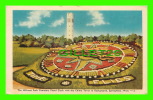 SPRINGFIELD, MA - THE HILLCREST PARK CEMETERY, FLORAL CLOCK WITH CHIME TOWER IN BACKGROUND - - Springfield