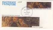 FDC  POLYNÉSIE  TAHITI  1985#  MUSÉE PAUL GAUGUIN # BOIS SCULPTE # PEINTURE - FDC