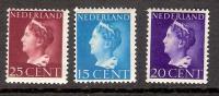 1940 Netherlands Mint With Hinged 3 Stamps  Quin Wilhelmina Definitive Mi 345, 346, 348 - Ongebruikt