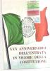 57958)cartolina Illustratoria Manifestazione Per Il 30° Anniversario Della Costituzione Italiana Con Un Valore + Annullo - Manifestations