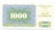 BOSNIA , 1000 DINARA 1992 , ZENICA , UNC - Bosnie-Herzegovine