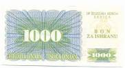 BOSNIA , 1000 DINARA 1992 , ZENICA , UNC - Bosnia Erzegovina