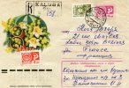 URSS-1975-lettre Illustrée (mimosa, Narcisses) Avec Timbres YT 3163 (armoiries) Et 3165 (armée) - Lettres & Documents