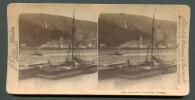 GERMANY CASTLE STOLZENFELS ON THE RHINE , SAIL BOAT  STEAMER , OLD STEREO VIEW - Stereoscope Cards