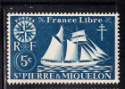 St Pierre Et Miquelon 1942 MNH Sc 300 5c St Malo Fishing Schooner - Nuevos