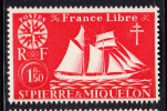 St Pierre Et Miquelon 1942 MNH Sc 307 1.50fr St Malo Fishing Schooner - Unused Stamps