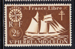 St Pierre Et Miquelon 1942 MNH Sc 308 2fr St Malo Fishing Schooner - Ongebruikt