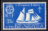 St Pierre Et Miquelon 1942 MNH Scott #309 2.50fr St Malo Fishing Schooner - Unused Stamps