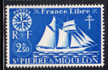 St Pierre Et Miquelon 1942 MNH Scott #309 2.50fr St Malo Fishing Schooner - Ungebraucht