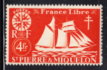 St Pierre Et Miquelon 1942 MNH Sc 310 4fr St Malo Fishing Schooner - Neufs