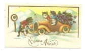 Goujeon (Illustrateur) : Chats Dans Une Voiture Transportant Un Bouquet De Violettes En 1953 (animée). - Gougeon